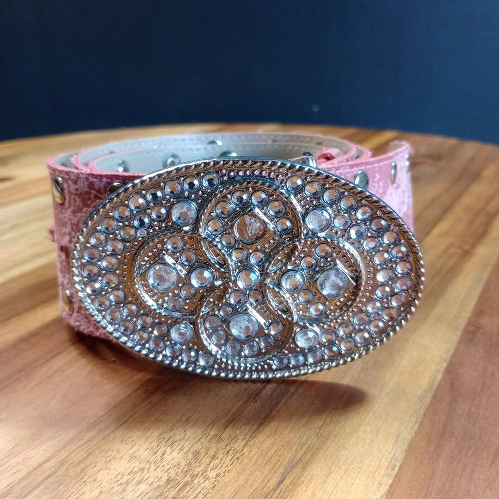 Y2K Fashion Rhinestone Belt Pink Studded Cowgirl Western‎ Rocker Biker Jeweled